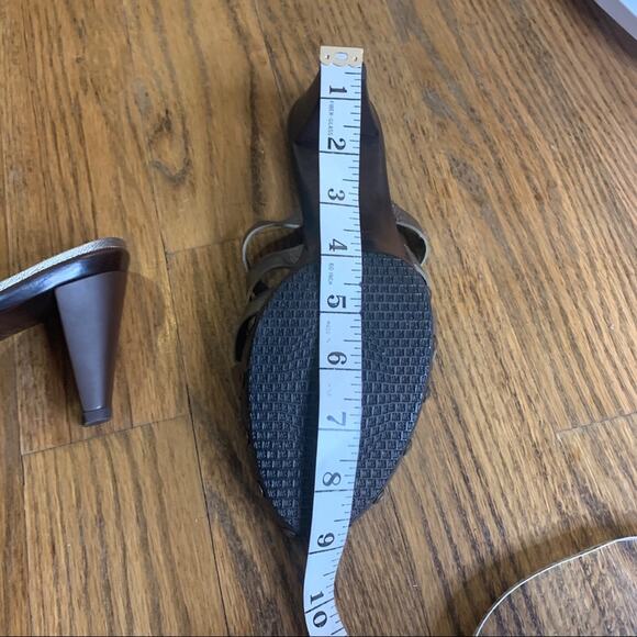 Stuart Weitzman Metallic Basket Weave Studded Mule Slide On Heel Sandal 7.5/8 - Picture 10 of 12